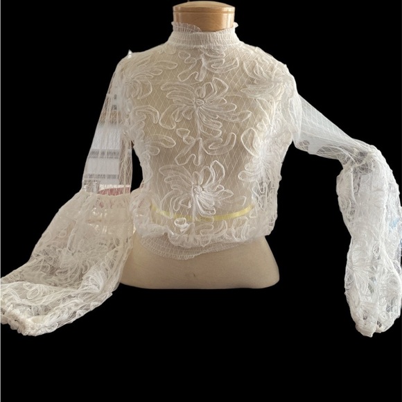 LOVE UNIVERSITY goth lace mesh crop top in white NWT SZ M (JR) see through - Picture 2 of 5